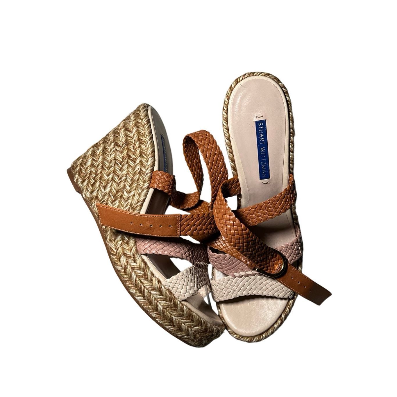Stuart Weitzman Brown And Tan Woven Wedge Sandals